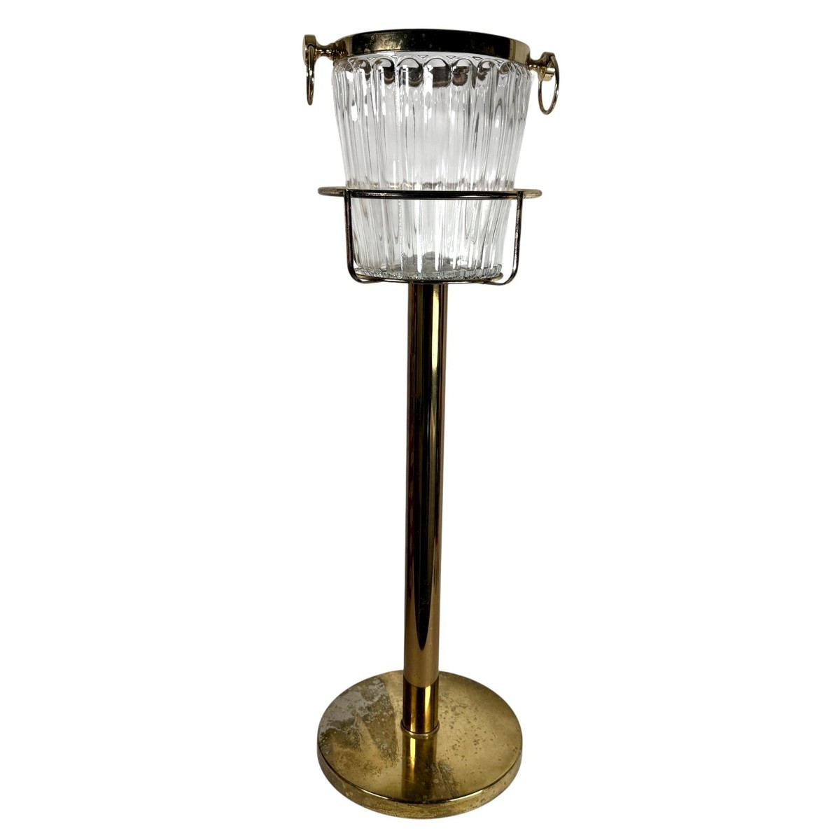 Hollywood Regency Brass Stand W/ Ribbed Glass Ice Bucket Champagne Wine Chiller | eBay US