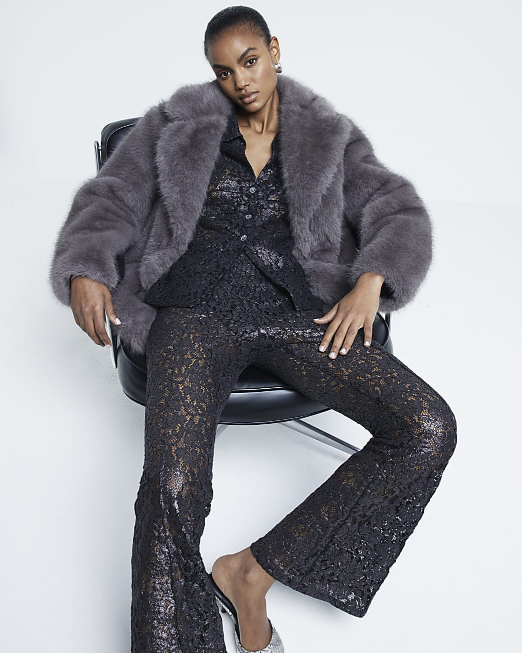 Black Metallic Lace Trousers | River Island (UK & IE)