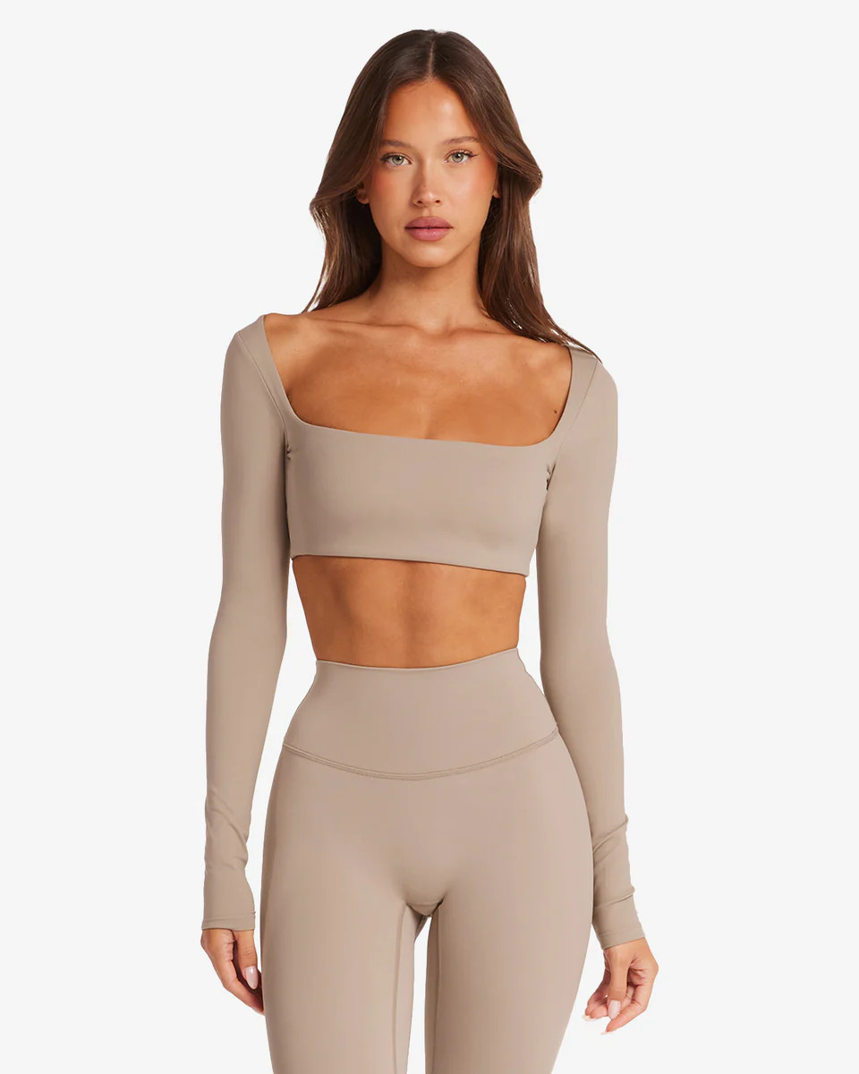 Freedom Scoop Long Sleeve Crop | Almond | Crop Shop Boutique US