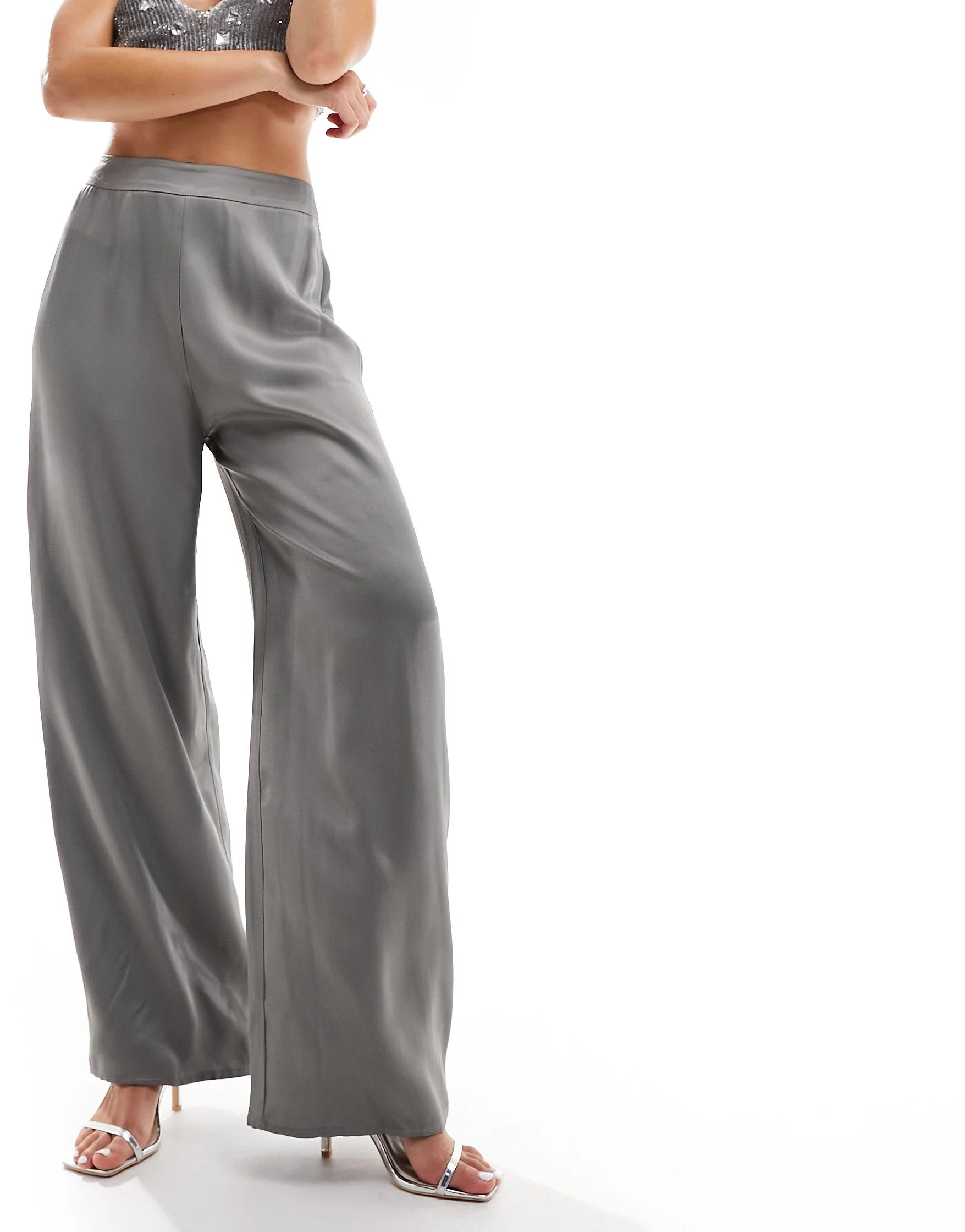 Nobody's Child satin wide leg trousers in silver  | ASOS | ASOS (Global)