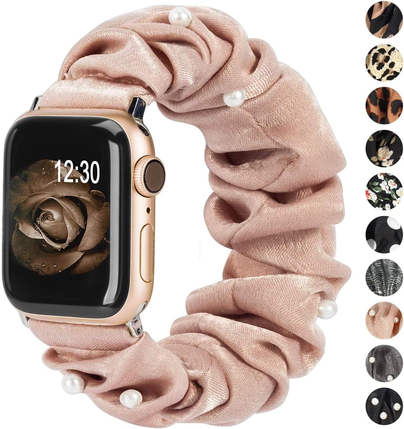 TOYOUTHS Compatible with Apple Watch Band Scrunchies 42mm Cloth Soft Pattern Printed Fabric Wrist... | Amazon (US)