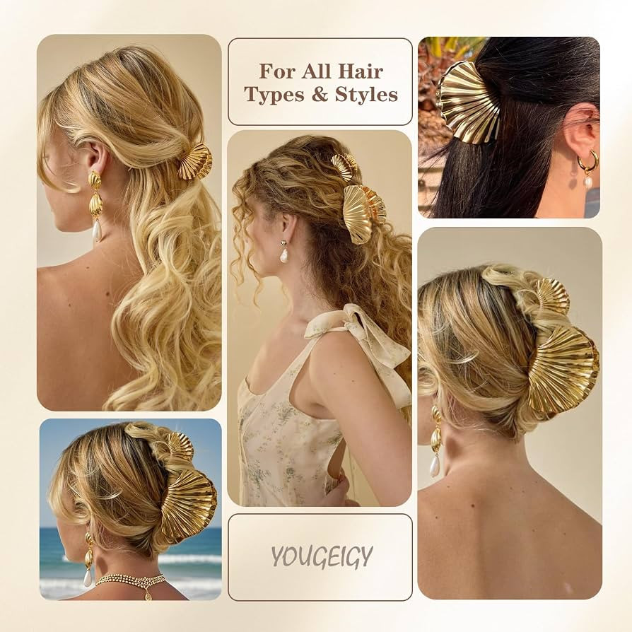 2 PCS Metal Hair Clips for Women, Durable & Elegant Seashell Gold Hair Clips for Styling, Metal C... | Amazon (US)