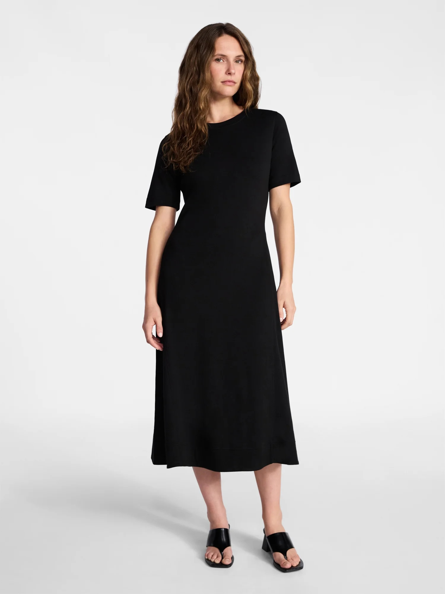Time and Tru Women's and Women's Plus Seamed Cotton Midi Dress, Sizes XS-4X | Walmart (US)