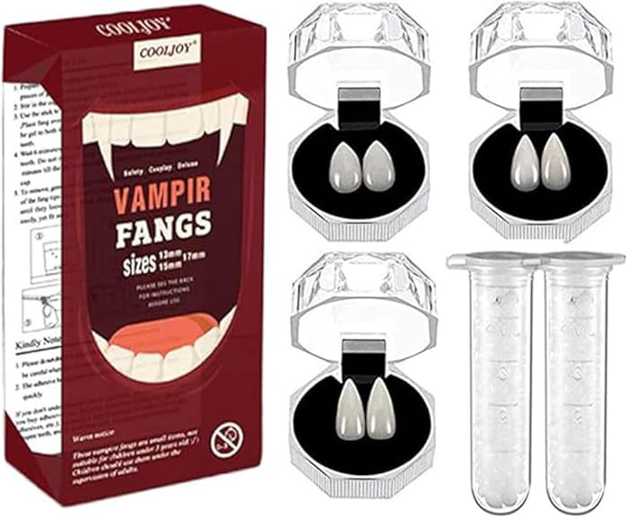 COOLJOY 3 Sizes Vampire Fangs Teeth with Adhesive Halloween Cosplay Props White Horror False Teet... | Amazon (US)