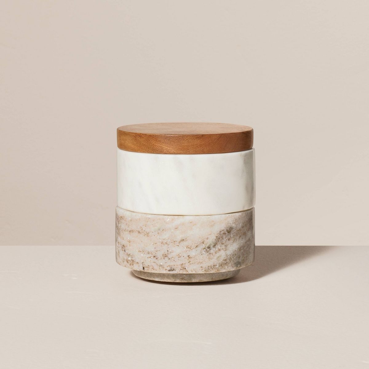 3pc Marble & Wood Salt and Pepper Cellar Set White/Warm Gray - Hearth & Hand™ with Magnolia | Target