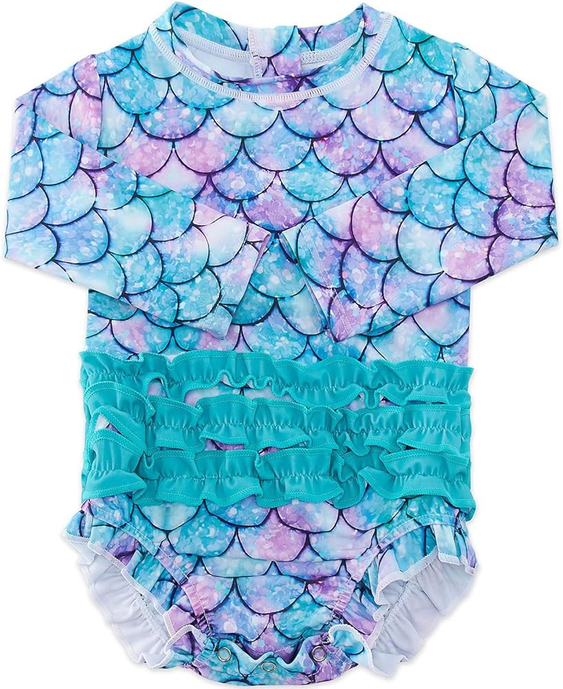 BFUSTYLE Baby Girls Ruffle Swimsuit Hawaiian Rashguard Shirt Toddler Long Sleeve Swimwear with Zi... | Amazon (US)