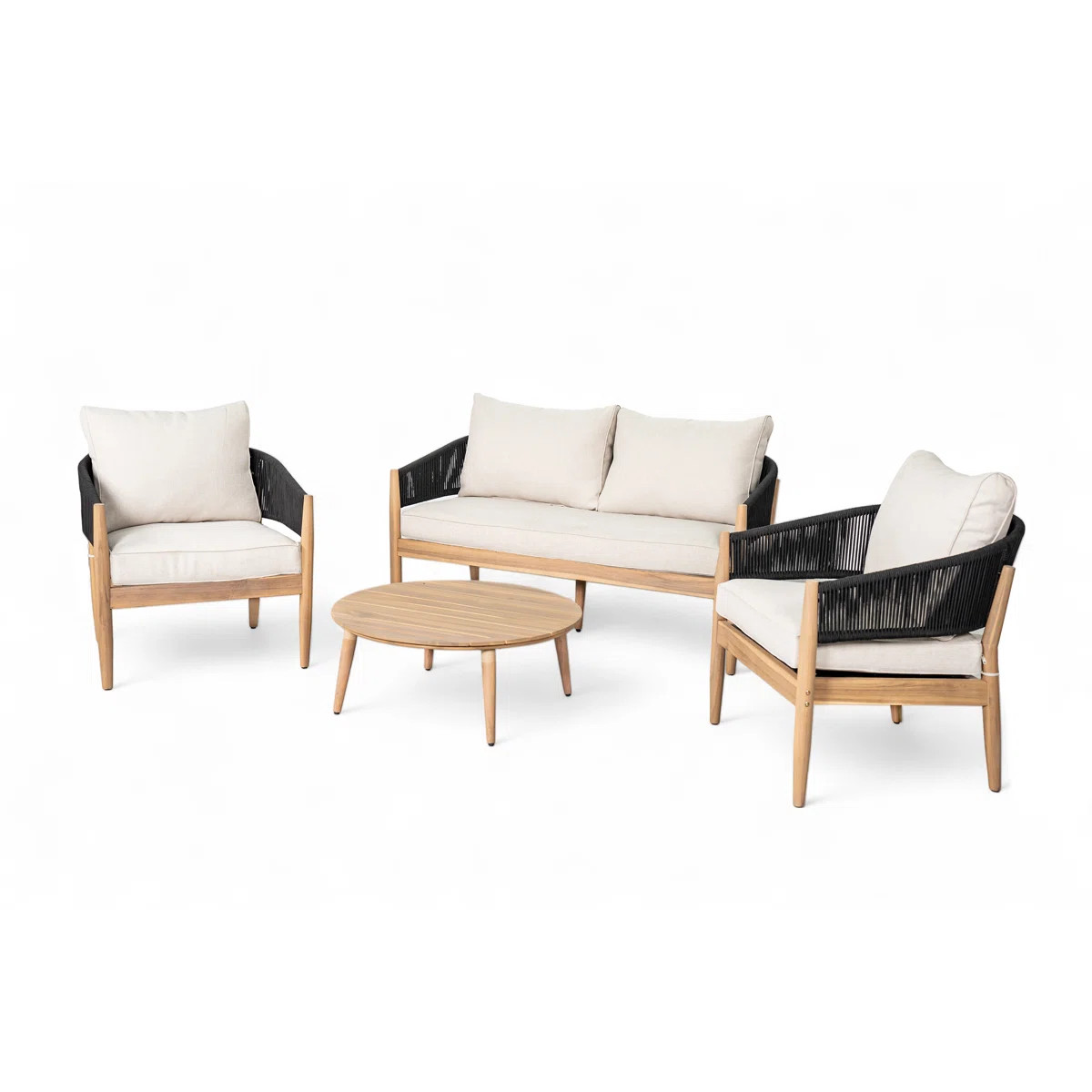 Daisy Outdoor 4-Piece Acacia Wood Conversation Set With Rope Backrest & Cushions | Wayfair North America
