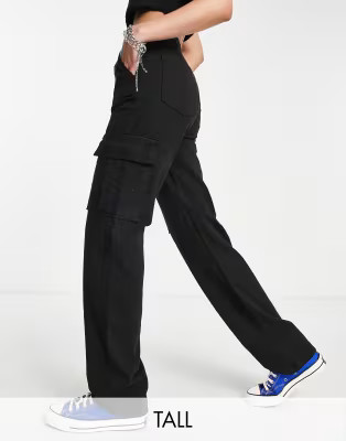Stradivarius Tall straight leg cargo pants in black | ASOS (Global)