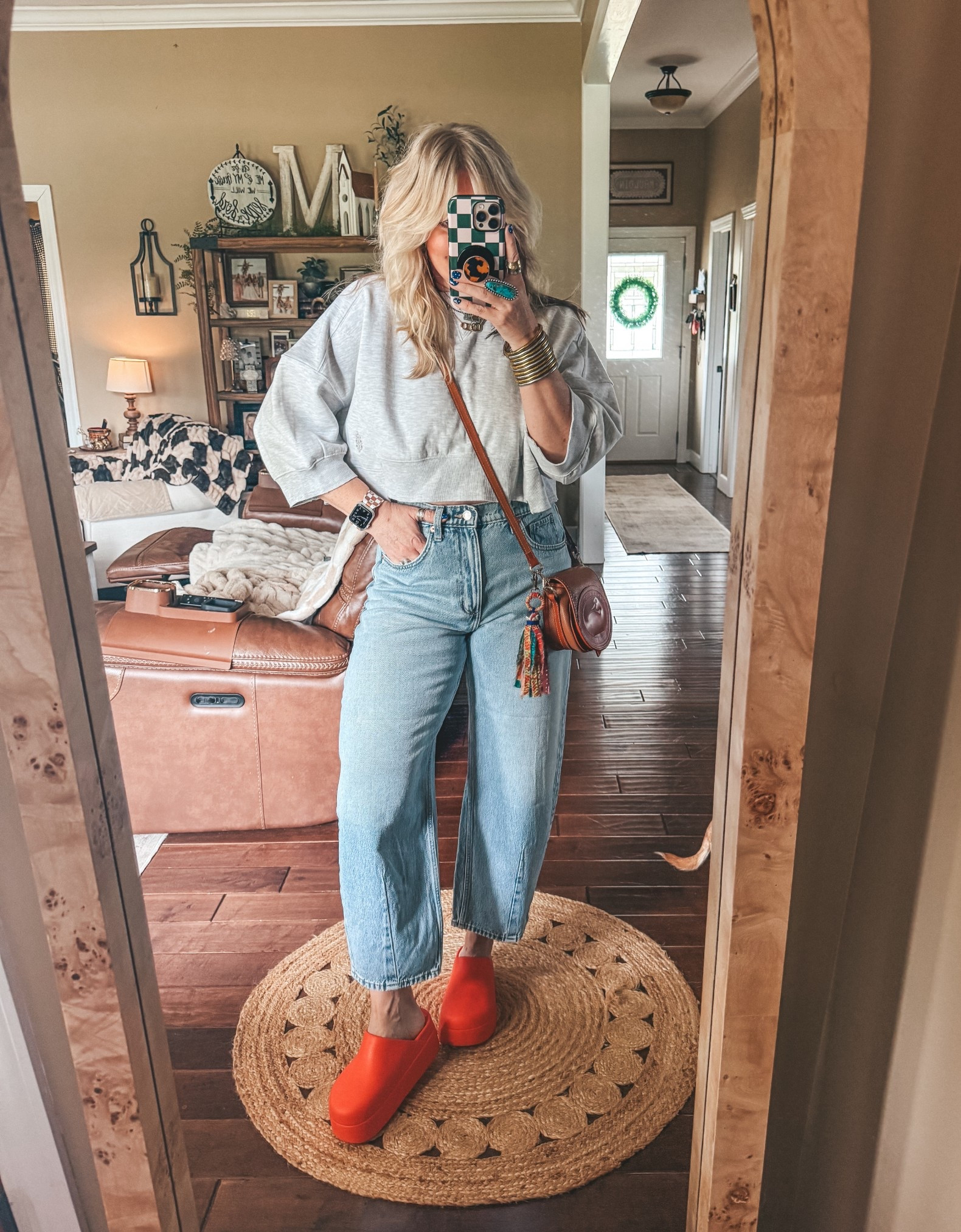 These target barrel jeans fit so cute too! I’m in my true size. 
My 3/4 length sleeve pullover is a S
I size down in Crocs 


#LTKgrwm #LTKootd #LTKOver40