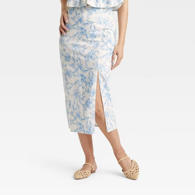 Women's Garden Party Midi A-Line Skirt - A New Day™ Cream/Blue Floral | Target