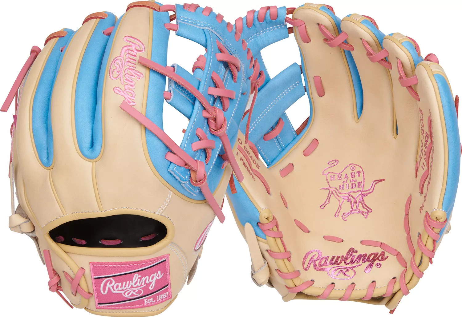 Rawlings 11.5" Heart of the Hide R2G Series Glove 2025, Tan/Blue/Pink | DICK'S Sporting Goods