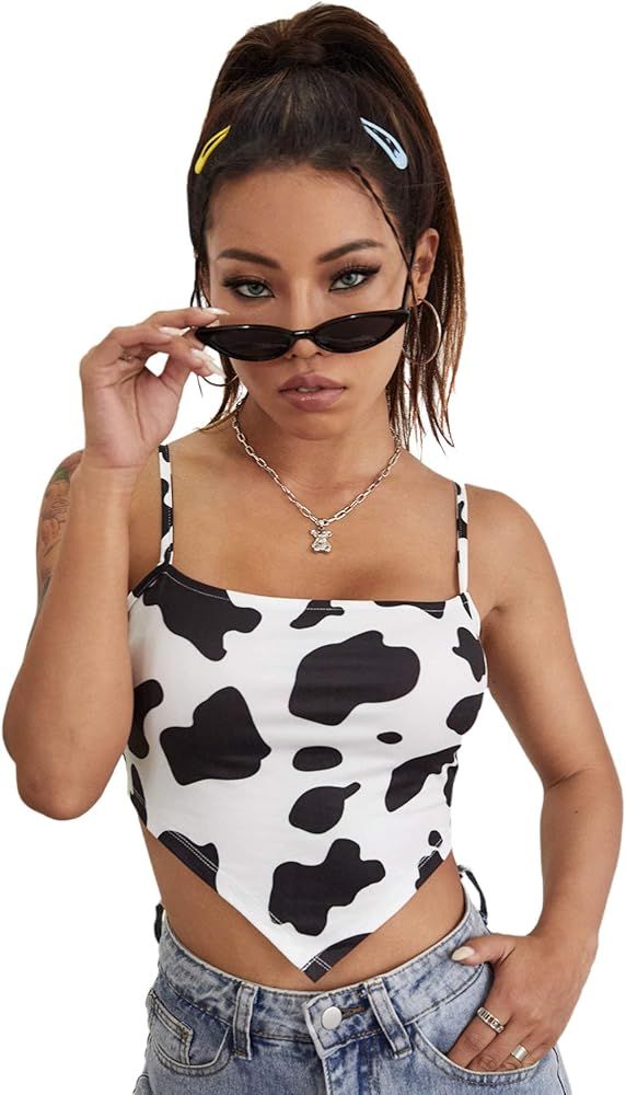 MakeMeChic Women's Cow Print Hanky Hem Cami Sleeveless Bandana Crop Top | Amazon (US)