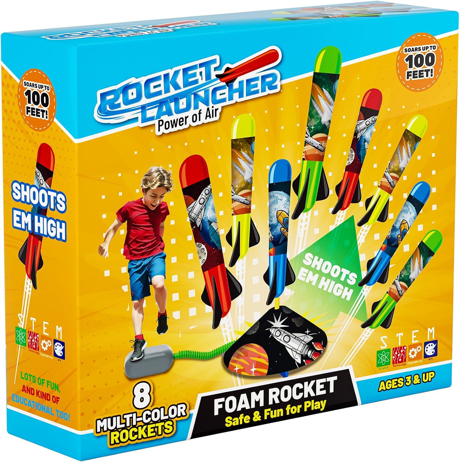 Toy Rocket Launcher for Kids - Launch up to 100 Ft, 8 Foam Rockets & Adjustable Launch Stand, Outdoor Toys for Kids Ages 4-8, 3 4 5 6 7 Year Old Boys Birthday Gifts, Toy for Toddlers Age 3+ | Amazon (US)