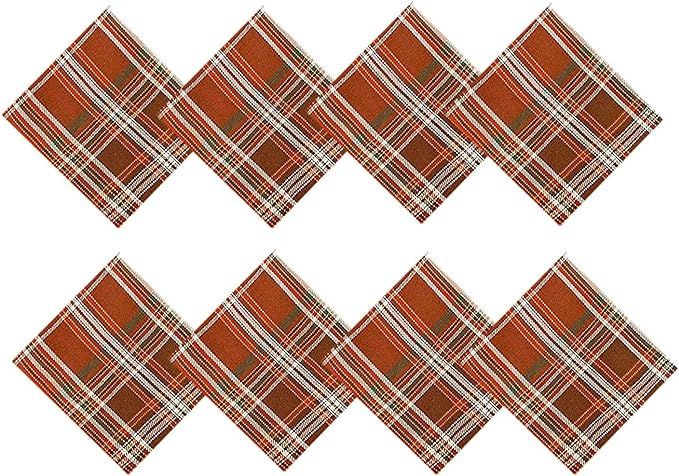 Culloden Autumn Harvest Plaid Thanksgiving Fabric Weave Napkins, Traditional Bold Rust and Green ... | Amazon (US)