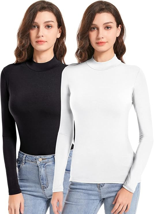 MRIGNT 2 Pack Women’s Turtleneck Slim Fit Tops Long Sleeve Soft Polyester Fleece Lined Base Lay... | Amazon (US)
