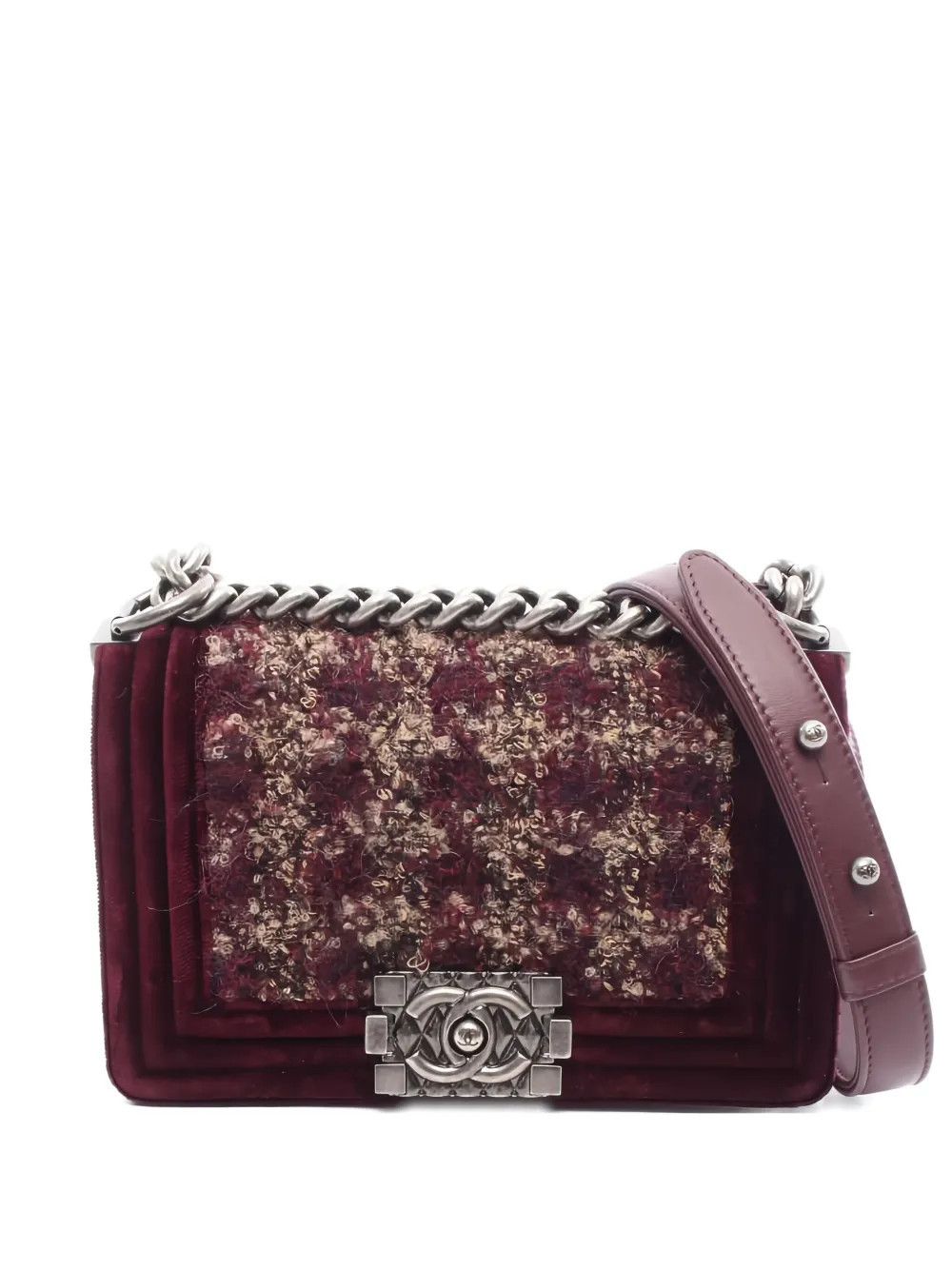 CHANEL Pre-Owned 2014 Boy Chanel tweed shoulder bag - Red | Farfetch Global