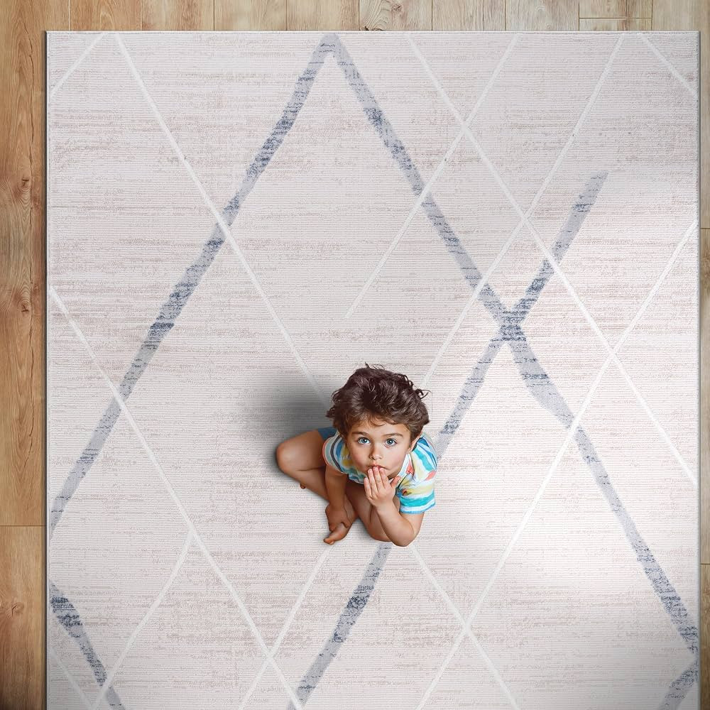 CAMILSON Living Room Rugs Modern Luxury 8x10 Abstract Diamond Area Rug Soft Medium Pile Stain Res... | Amazon (US)