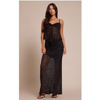 Black Lace Asymmetric Maxi Skirt | PrettyLittleThing US