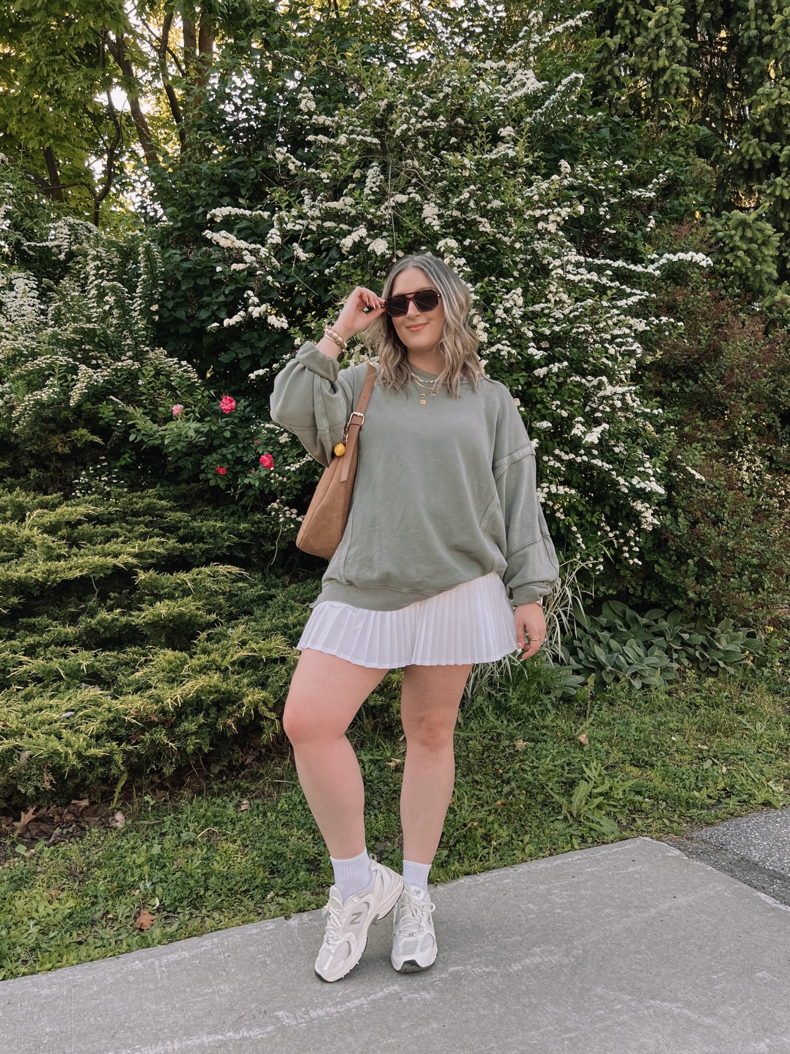 Casual spring outfit from last year! Olive green sweatshirt runs big, I sized down 1. white tennis skirt is tts. New balance sneakers are so comfy but run big, I sized down .5


#LTKmidsize #LTKsale #LTKsummer