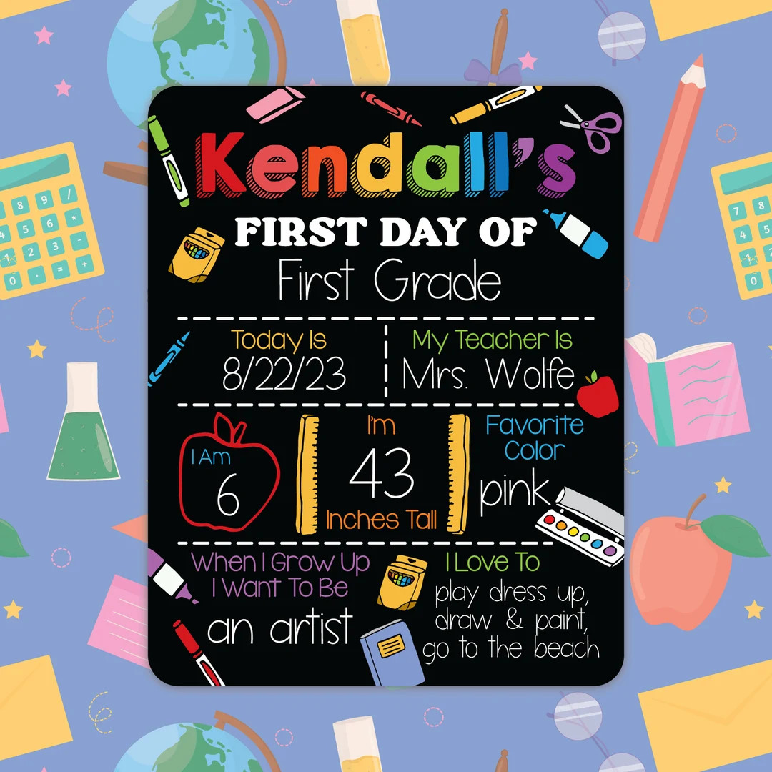 First Day of School Sign, Back to School Sign, Reusable School Sign, Kindergarten Sign, School Ph... | Etsy (US)