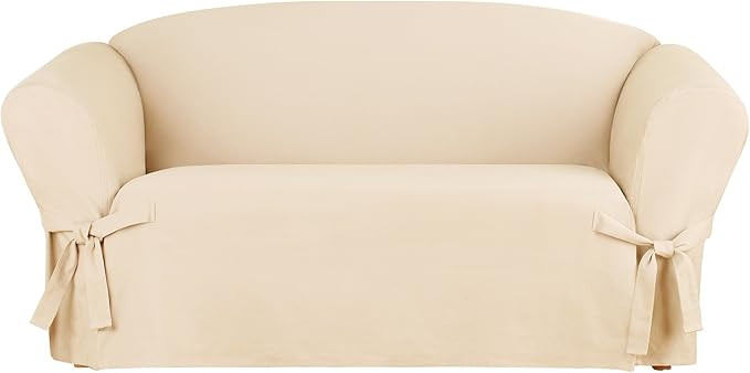 SureFit Cotton Duck One Piece Slipcover with Ties (Loveseat, Natural) | Amazon (US)