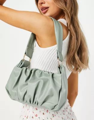 ASOS DESIGN ruched 70s shoulder bag in sage green | ASOS (Global)