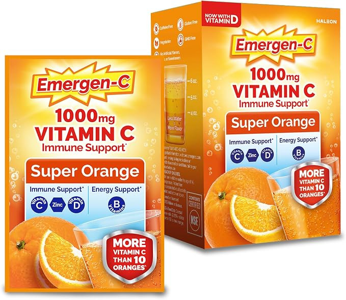 Emergen-C 1000mg Vitamin C Immune Support Powder Super Orange 10CT includes Zinc, Manganese, 7 B ... | Amazon (US)