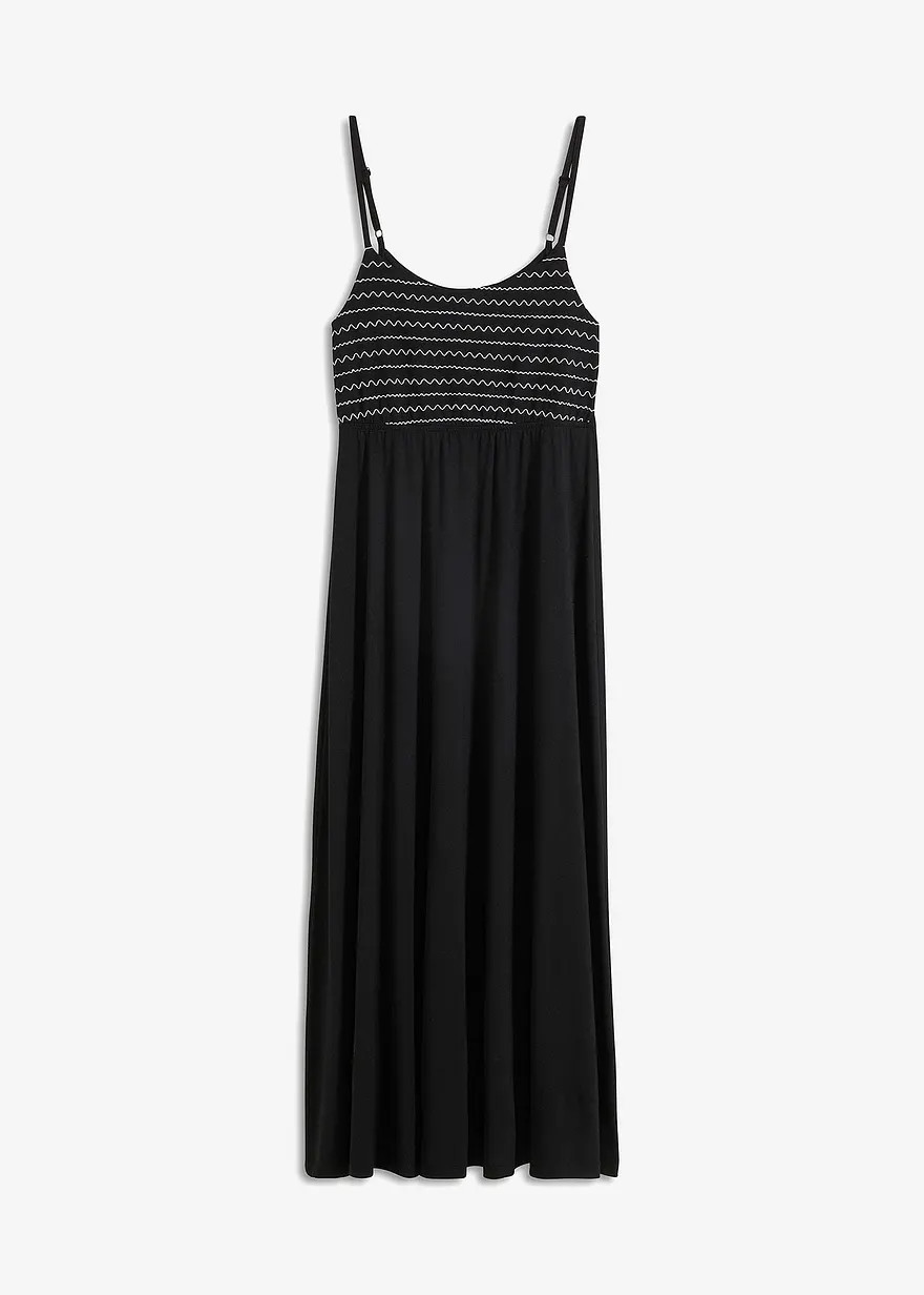 Jerseykleid mit Spaghetti-Tr\u00e4gern und gesmokten Zier-Steppungen am Oberteil | Bonprix DE