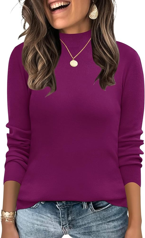 LOMON Mock Neck Tops for Women Long Sleeve Dressy Casual Lightweight Basic Knitted Pullover Sweat... | Amazon (US)