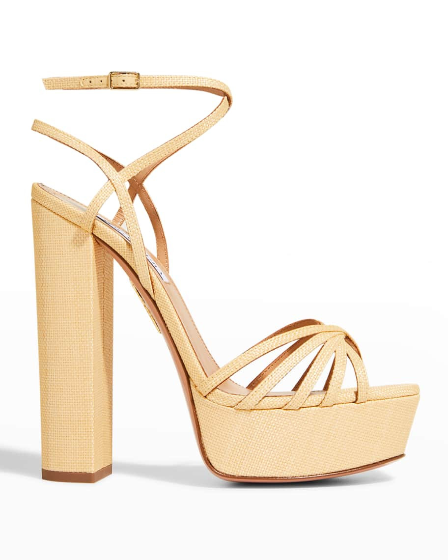 Aquazzura Very Claire Raffia Platform Sandals | Neiman Marcus