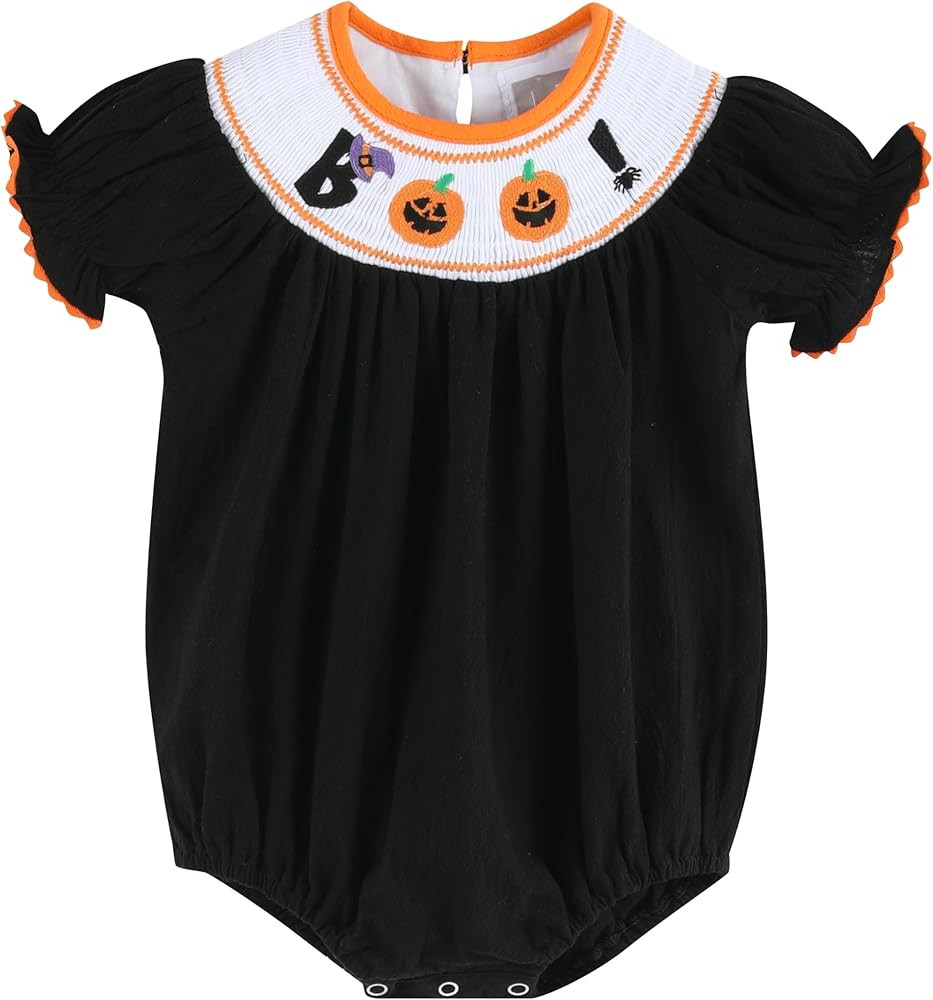 Lil cactus Black and Orange Boo Halloween Romper | Amazon (US)