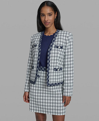 KARL LAGERFELD PARIS Women's Open-Front Checkered Jacket - Macy's | Macy's