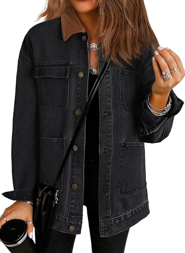 Dokotoo Jean Jacket Women Trendy Fall Fashion Long Sleeve Denim Jacket Corduroy Collar Barn Jacke... | Amazon (US)