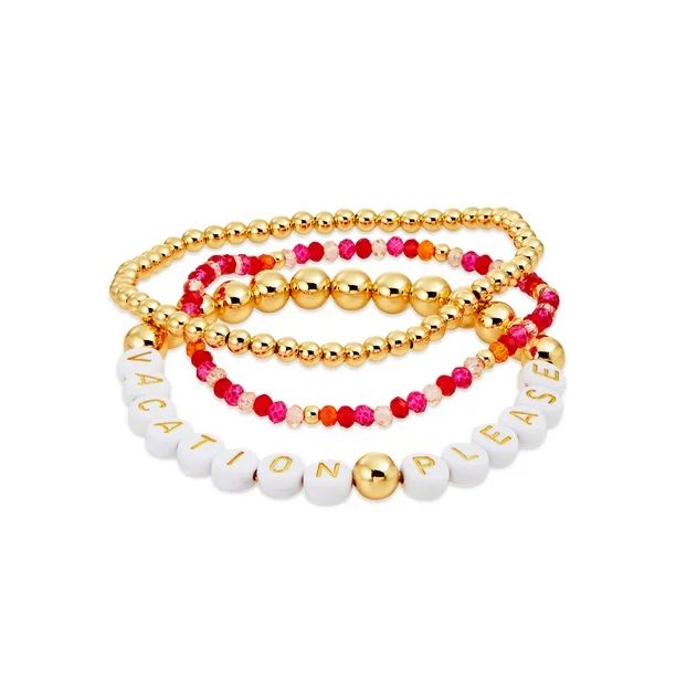 Scoop Womens 14K Gold Flash-Plated Multi-Color "Vacation Please" Bead Bracelet, 3-Piece Set - Wal... | Walmart (US)