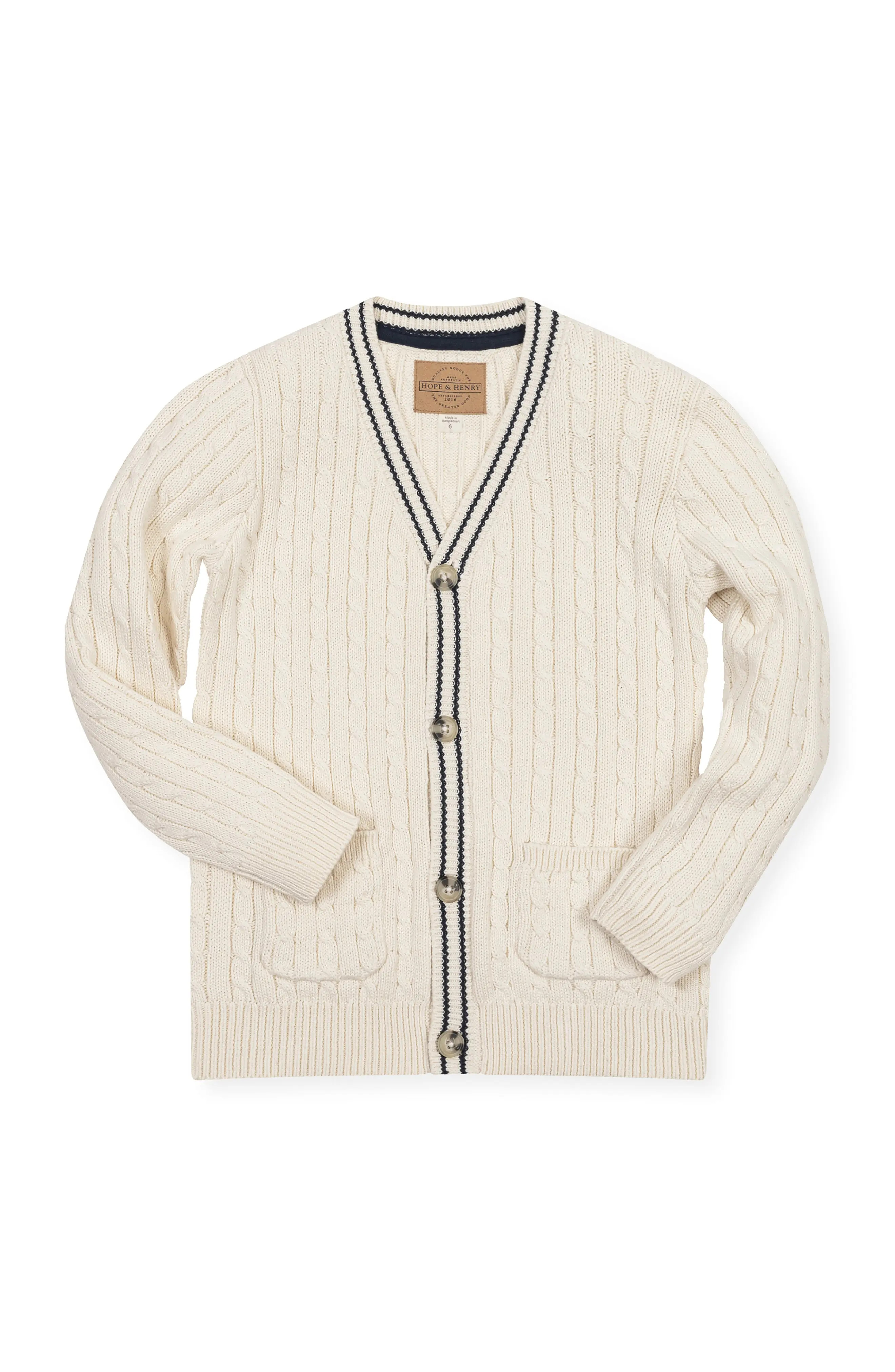 Hope & Henry Kids' Organic Cable Cardigan Sweater with Tipping in Ivory Cable at Nordstrom, Size Small | Nordstrom