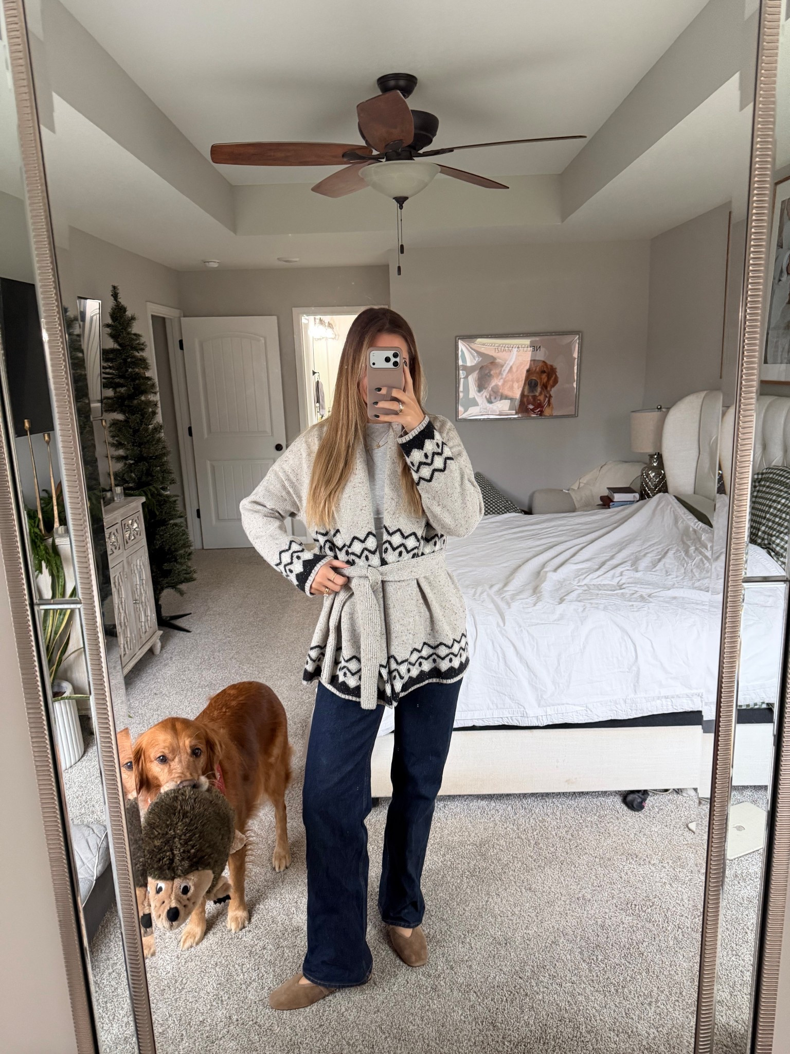 cozy church outfit - cardigan in a small, jeans in a 26, size up half size in flats if you can! 

#LTKTall #LTKHoliday #LTKootd