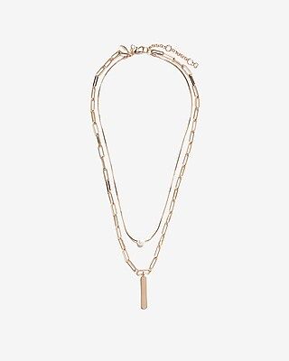 Two Row Paperclip Pearl Bar Necklace | Express