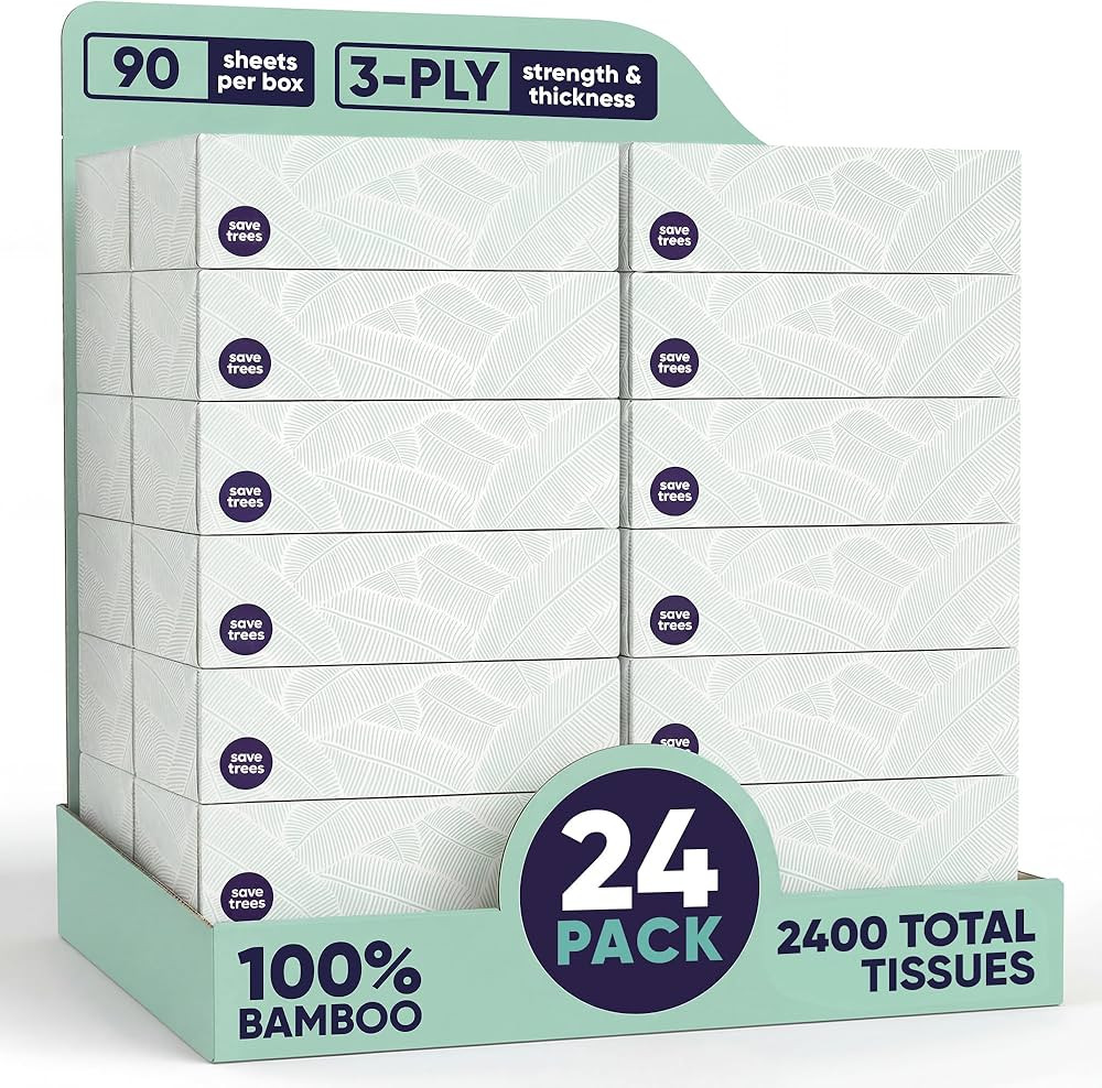 Save Trees Bamboo Facial Tissues -24 Boxes- Bamboo Tissue Boxes, 90 Hypoallergenic Facial Tissues... | Amazon (US)