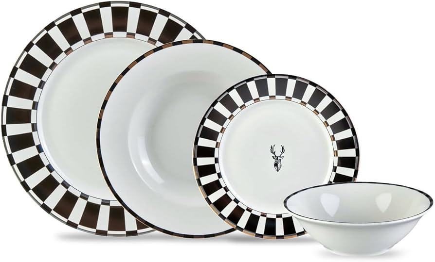 Amazon.com | Karaca Aries Black 24 Piece Dinner Set For 6 People, Stylish, Elegant, Black White B... | Amazon (US)