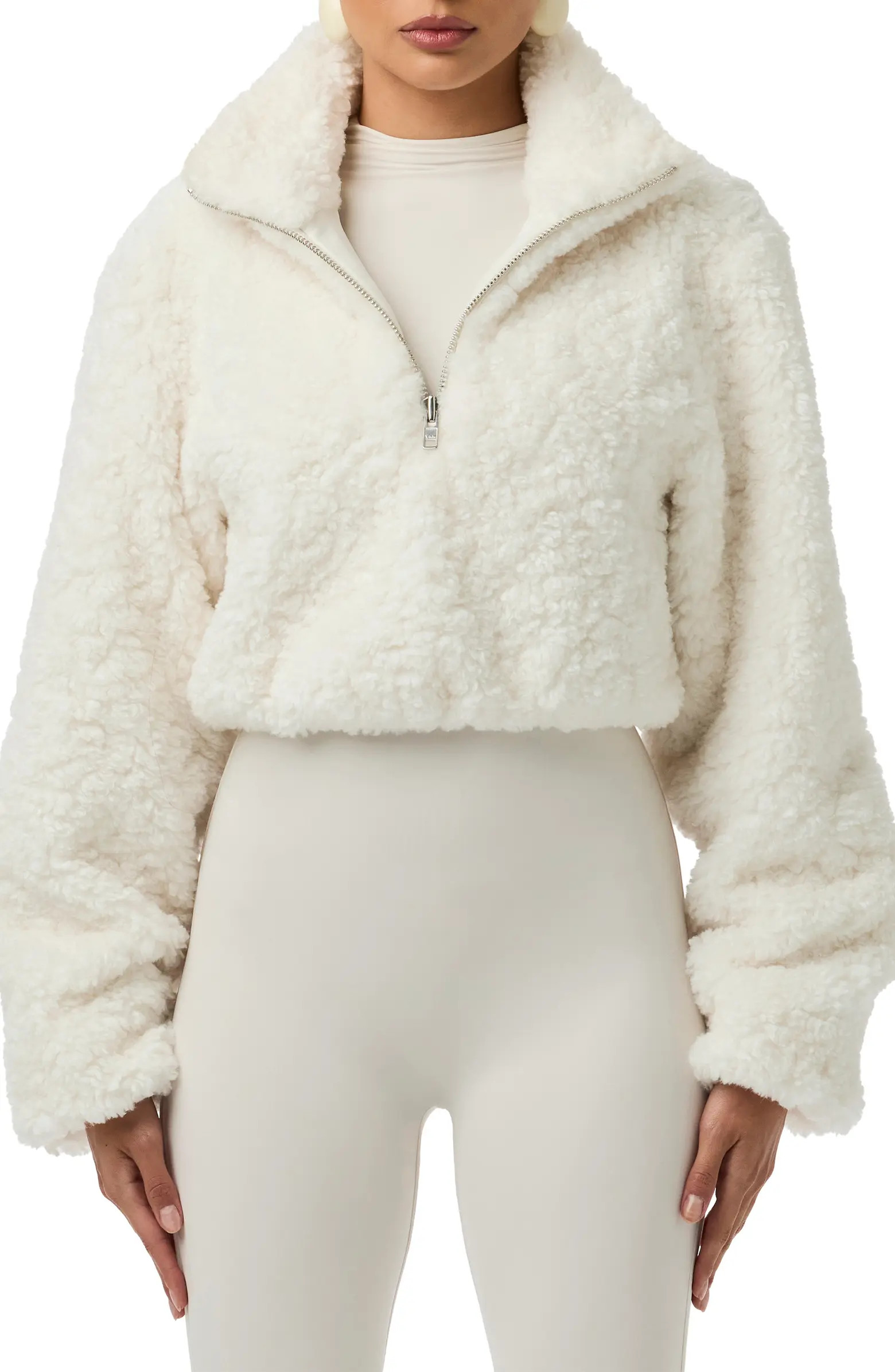 Faux Shearling Quarter Zip Crop Pullover | Nordstrom