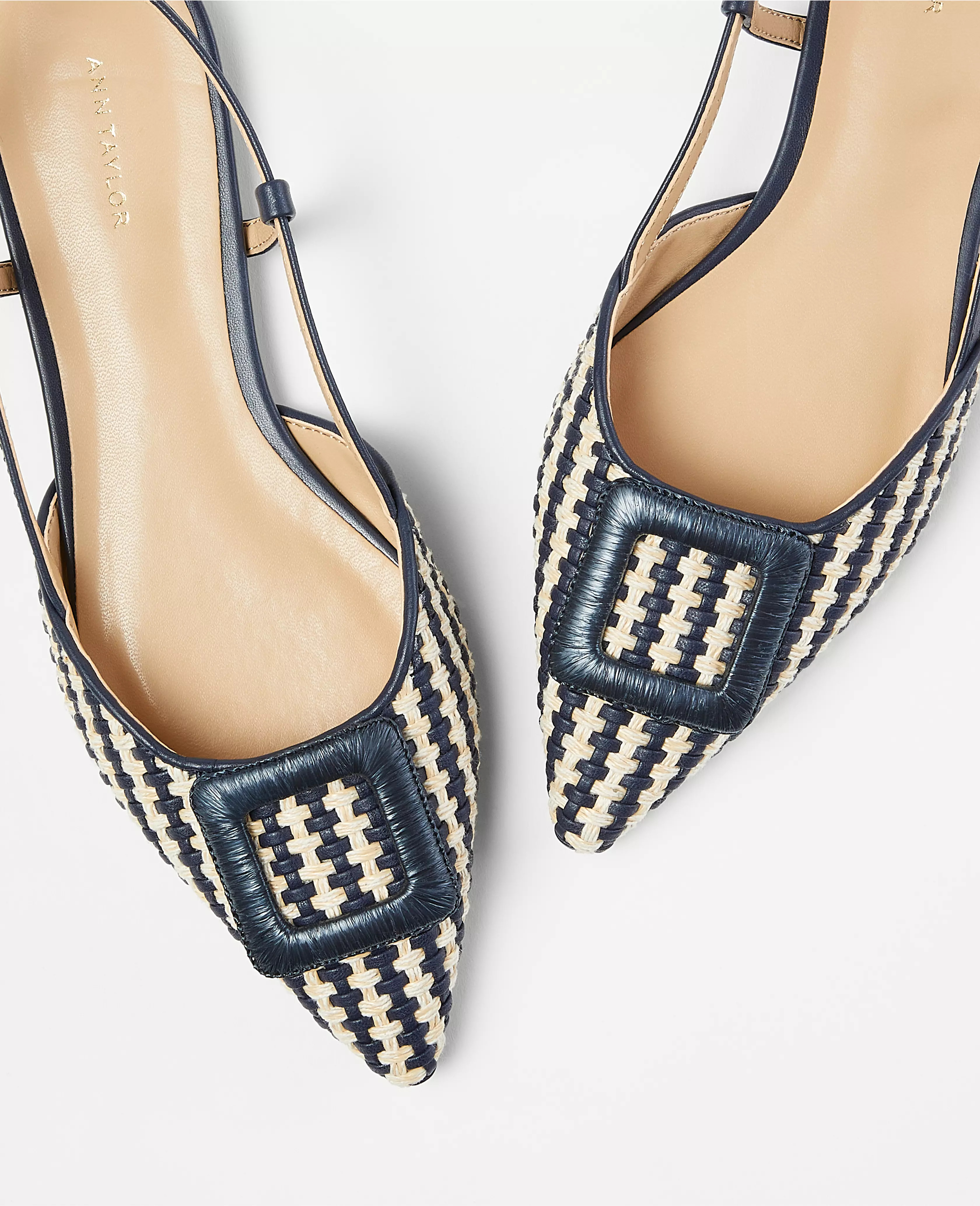 Woven Leather Covered Buckle Slingback Flats | Ann Taylor (US)