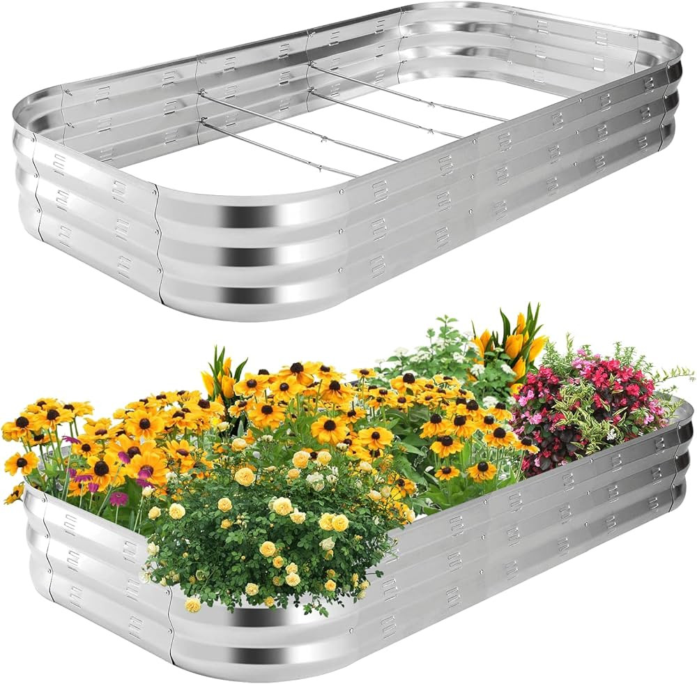 POTEY Raised Garden Bed 2Pcs, Galvanized Boxes Outdoor for Vegetables Flowers Herb, Rectangular P... | Amazon (US)