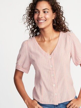 Button-Front Puff-Sleeve Blouse for Women | Old Navy US