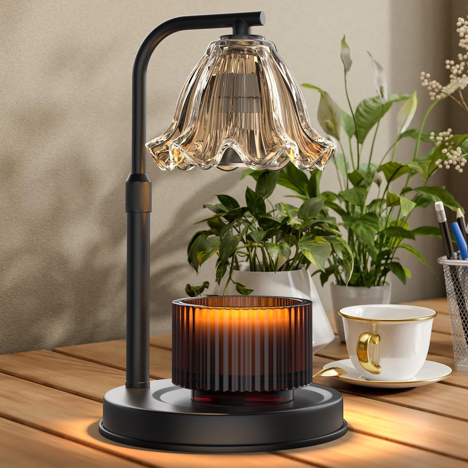 Flower Candle Warmer Lamp with Timer - Electric Modern Wax Melt Warmer Black Scented Jar Candles ... | Amazon (US)