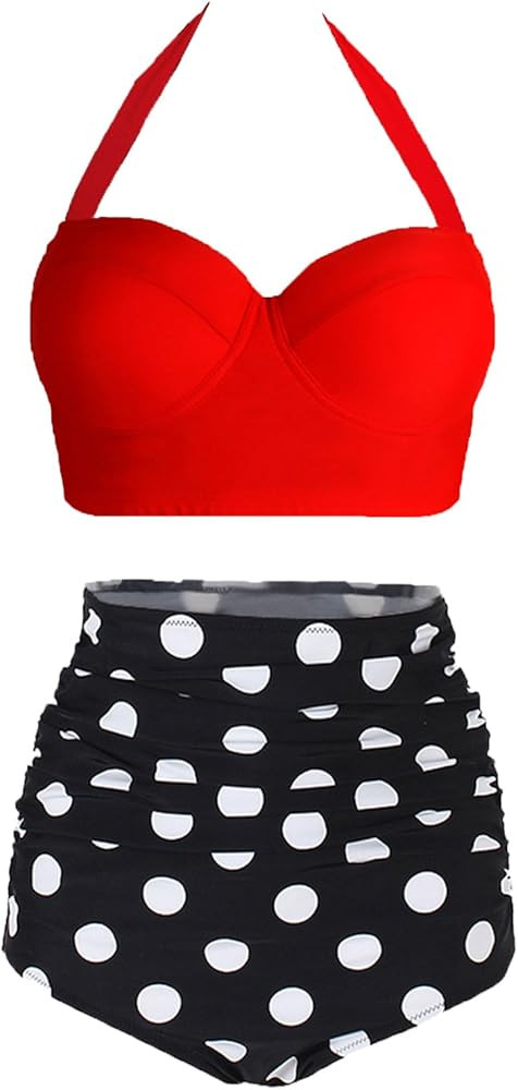 Womens Vintage Polka Underwire High Waisted Swimsuit Bathing Suits Bikini | Amazon (US)