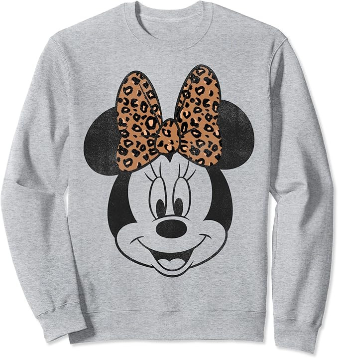 Disney Minnie Mouse Leapord Print Bow Portrait Sweatshirt | Amazon (US)