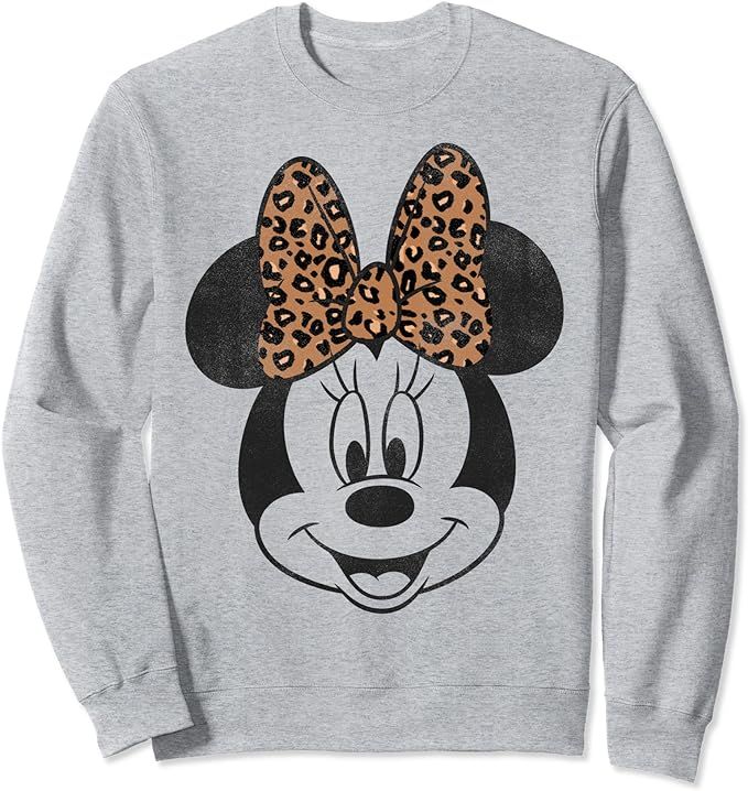 Disney Minnie Mouse Leapord Print Bow Portrait Sweatshirt | Amazon (US)