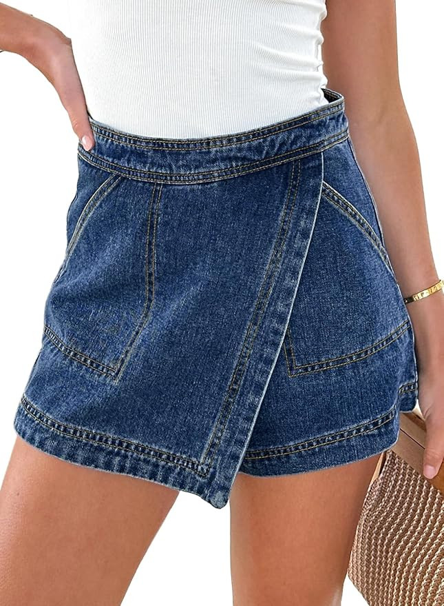 Sidefeel Skorts Skirts for Women Denim Mini Skirt Casual Summer High Waisted Jean Shorts Stretchy | Amazon (US)