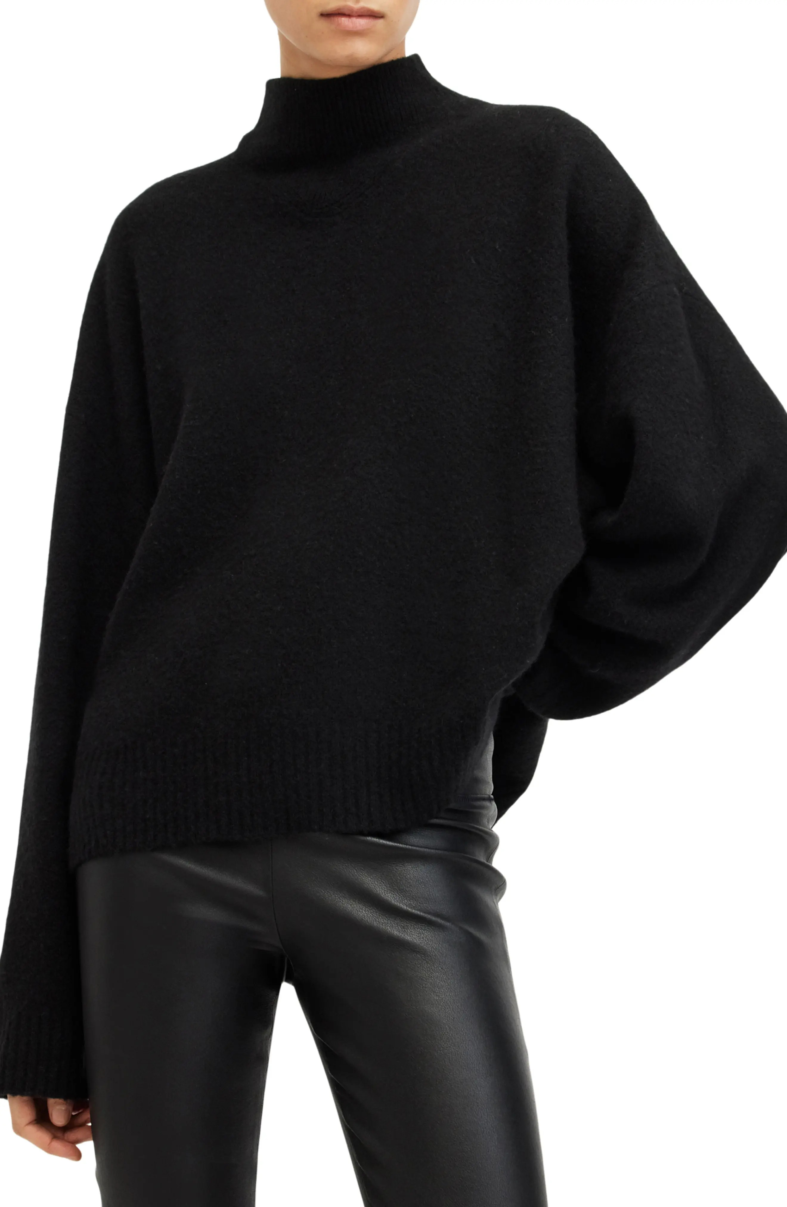 AllSaints Asha Oversize Mock Neck Sweater in Grey Marl at Nordstrom, Size X-Small | Nordstrom