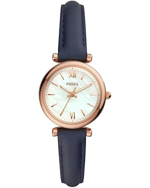 Fossil Women's Carlie Mini Quartz Stainless Steel and Leather Three-Hand Watch, Color: Rose Gold,... | Amazon (US)